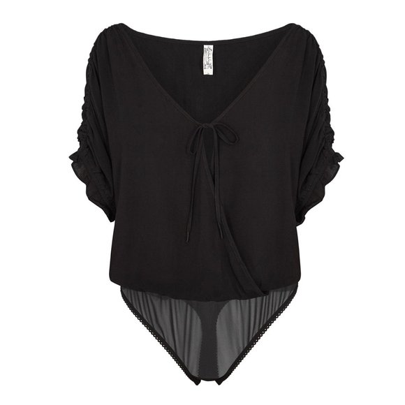 Free People Black Cleo Bodysuit With Tie Front - Picture 4 of 7